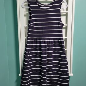Lands' End Navy and White Striped Casual Dress